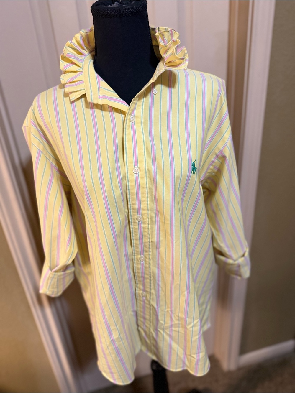 Upcycled Ralph Lauren Yellow Multi-Striped Button-Down Shirt - Picture 4 of 9